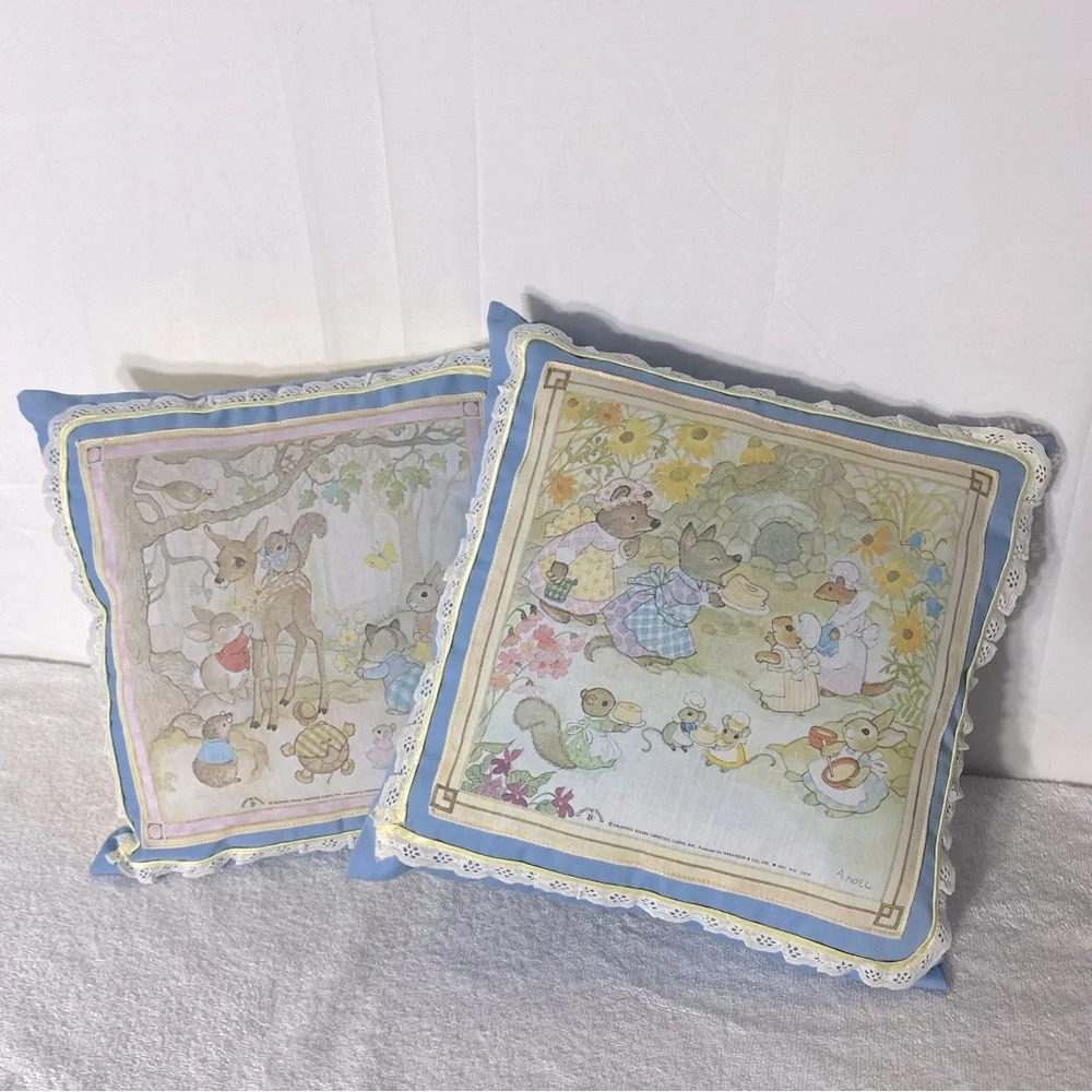 Vintage Blue Pastel Nursery Animal Print Accent Pillows